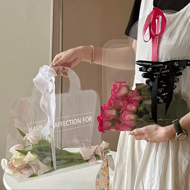 1PC Bouquet Flowers Wrapping Handbag Without Ribbons Valentine's Day Transparent Handbag Party Gift