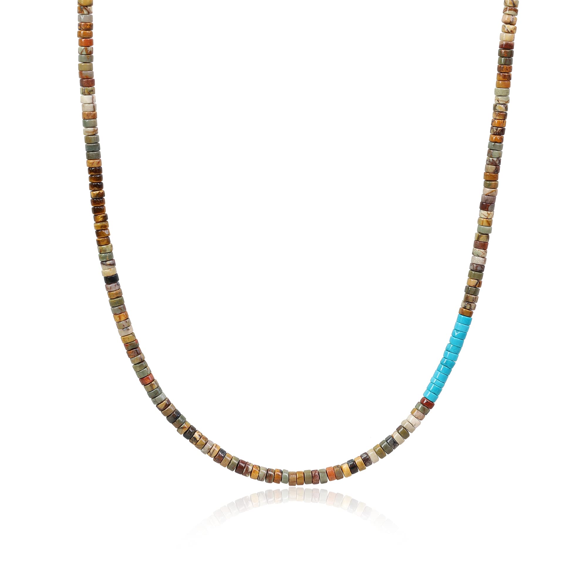 

Picasso Jasper Tiger Eye Turquoise Heishi Necklace [COAI]