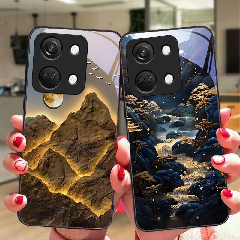 Jubao Basin Water For OnePlus Nord 3 5 6T 7 Pro 8 12 10T Reno8 Lite 5G 10R Nord N30 Hard Shell Tempered Glass Phone Case Black