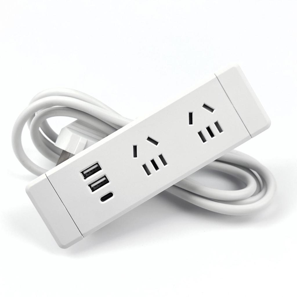 Embedded Desktop Power Strip with Extension Cord