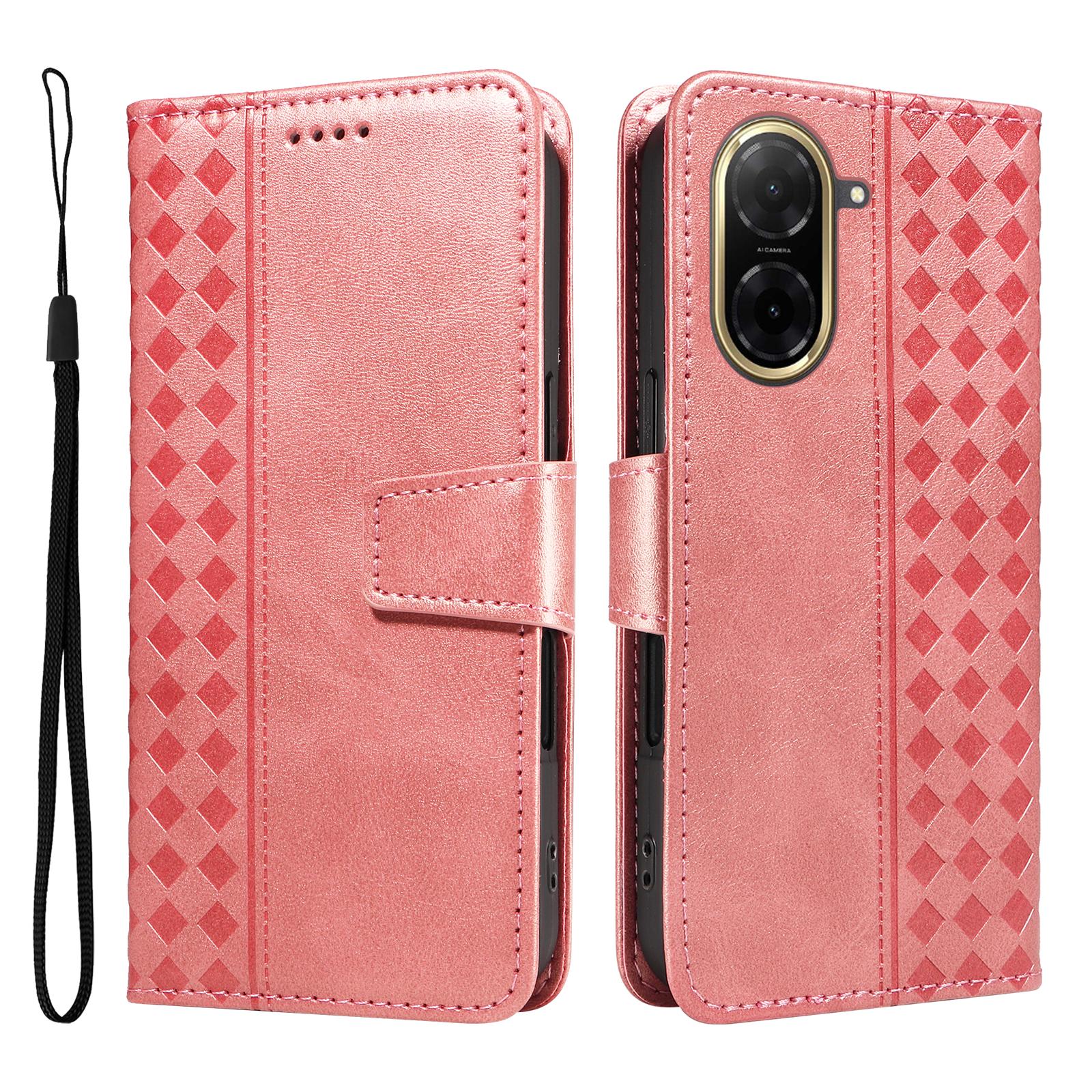 

Для Xiaomi Redmi A5 NFC (173.45*79.35*8.45мм) Шкіряний чохол-гаманець-підставка з тисненням у вигляді сітки, чохол для телефону зі шнурком Rose Gold