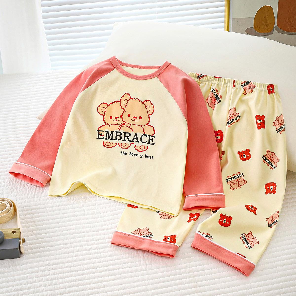 

Детская пижама, осенний комплект из хлопка, осенняя одежда из чистого хлопка для малыша, осенние брюки, домашняя одежда для мальчиков, детская одежда для девочек 110cm розовый
