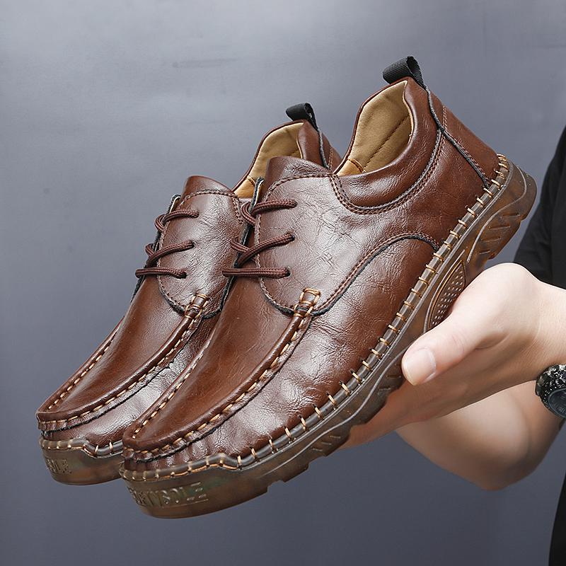 FashionHandmade Soft Soled Men's Genuine Leather Shoes Comfortable Casual Shoes Outdoor Jogging Shoes Wear-resistant Men's Loafers