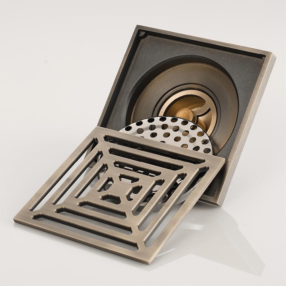 Modern Rectangle Bathroom Accessories 4 Inch Anti-odor Antique BrassShower Floor Drain 100x100mm