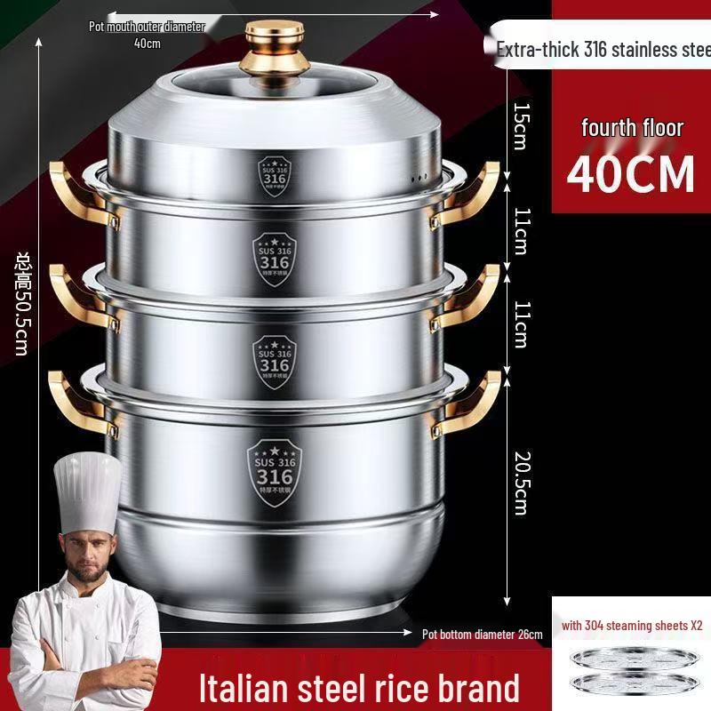 316 Stainless Steel Multi-Layer Steamer Pot: Food-Grade, Thickened Soup Pot for Induction Cookers