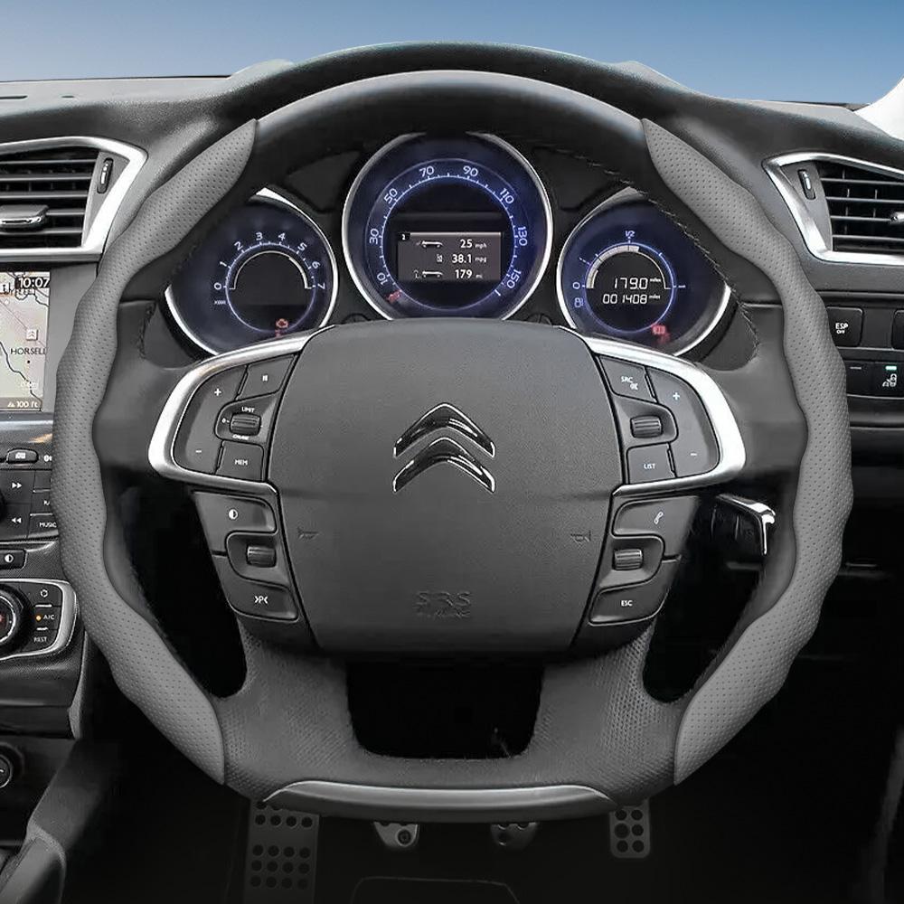 Suitable for Citroen Steering Wheel Cover, Wave-Shaped Sporty Design, Breathable Leather, Segmented Anti-Slip Sweat-Absorbing Steering Wheel