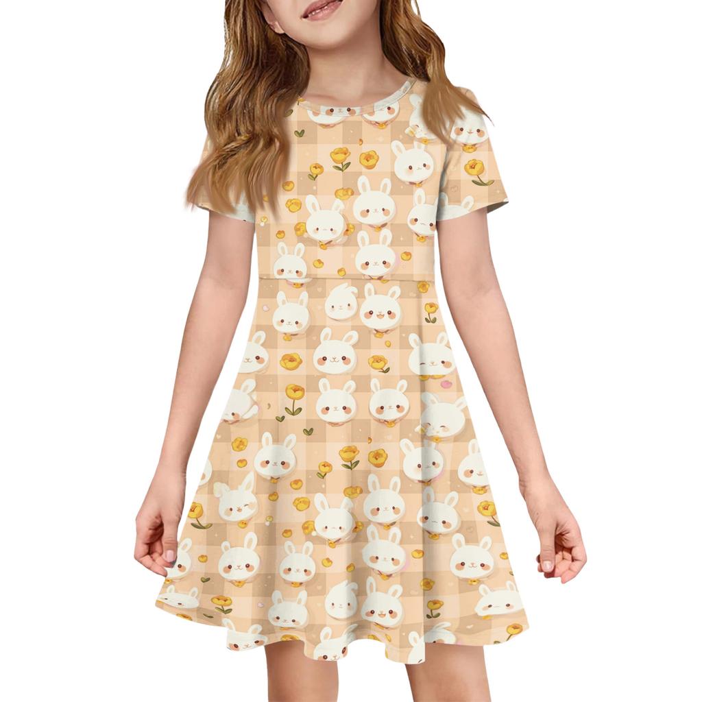 Robe d'été pour fille Couleur & Imprimé Manches Courtes Avec Poche Robe Décontractée Manches Courtes Robe de Soirée Jour de Pâques