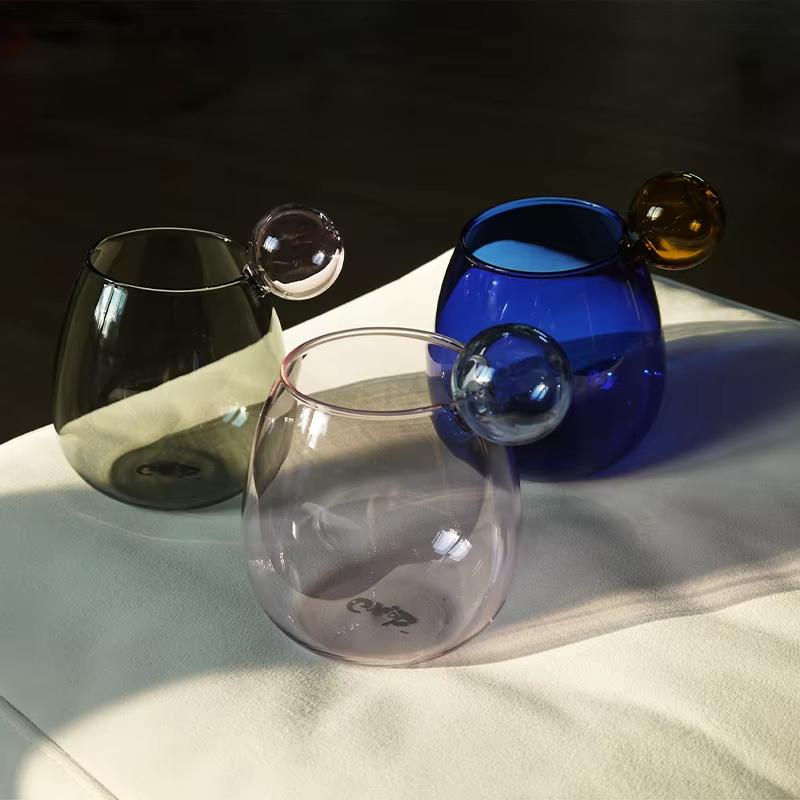 Heat-Resistant Big Belly Ball Glass Cup 400ml Creative Cute Contrasting Color Water Coffee Juice Milk Smoothie Wine Gift