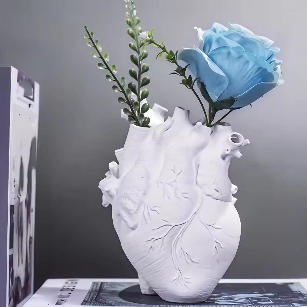 Simulation Heart Vase Flowerpot Resin Ornament Arts And Crafts Originality Home Desktop Flower Arrangement Decoration Gift