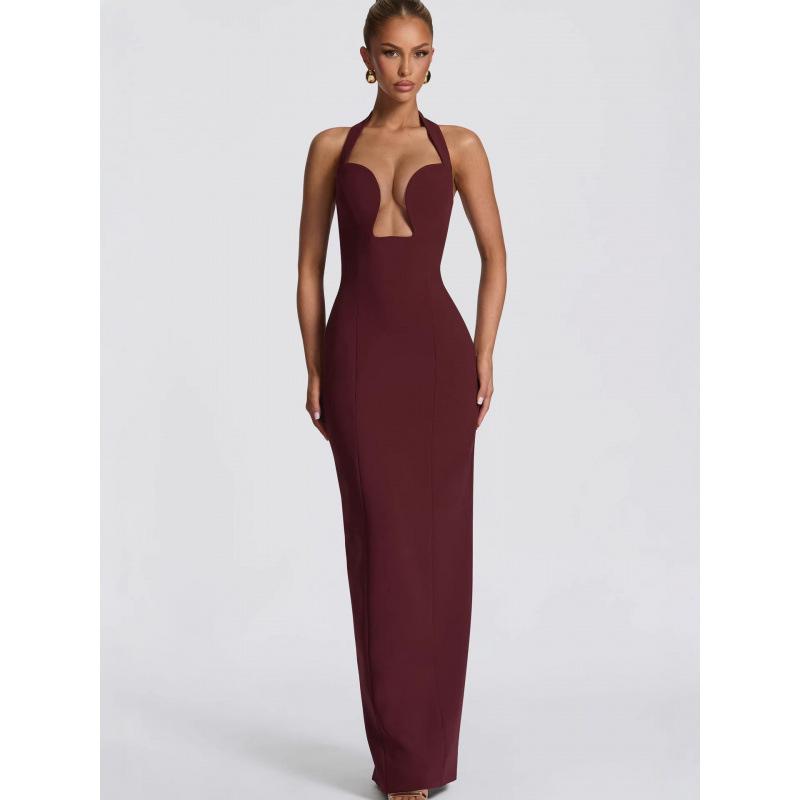 Europe and the United States 2026 New Neck-style Chest Hollow Waist Dress, Dinner Party Red Carpet Shape and Floor Dress