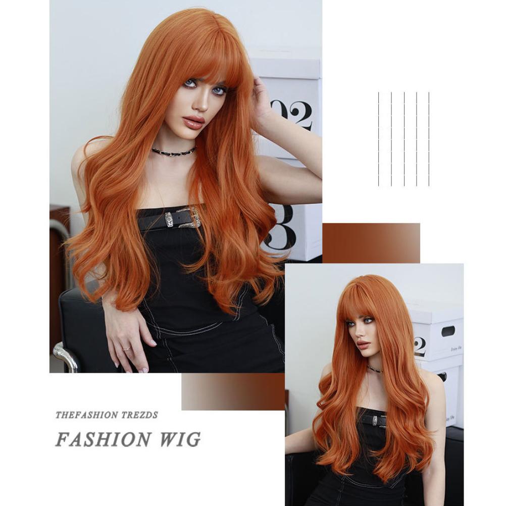 Damen-Perücke, 66 cm, künstliches Haar, Weinrot, langes Haar, langes lockiges Haar, Rosenhaar, Netz-Kopfbedeckung, volle Kopfbedeckung, natürliche echte Perücke