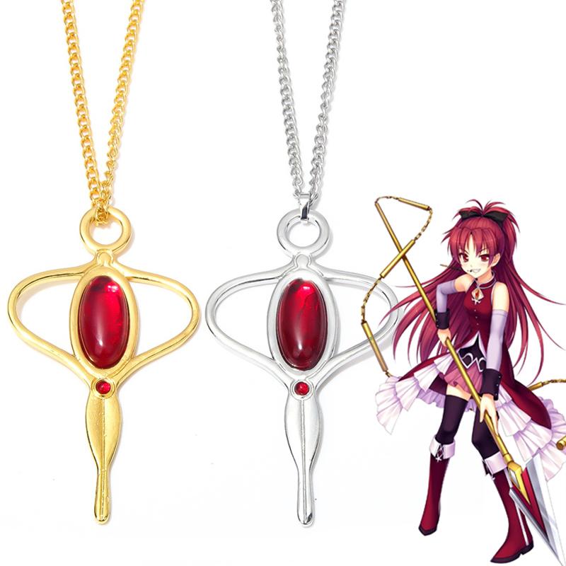 

Аниме Puella Magi Madoka Magica Sakura Kyouko, ожерелье для косплея, кулон с драгоценными камнями, цепочка, колье, ювелирные аксессуары, реквизит, подарок