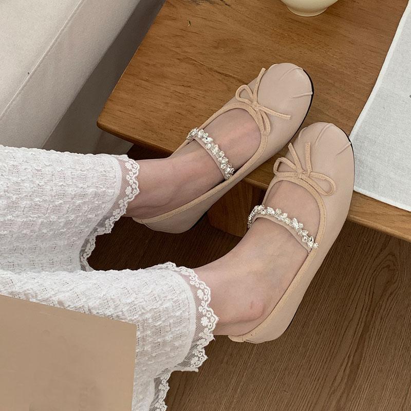 Fashion Pink Fashion Rhinestones Ladies Mary Janes Flats Lolita Shoes Soft Female Round Toe Footwear Shallow Women Ballet Flats Shoes