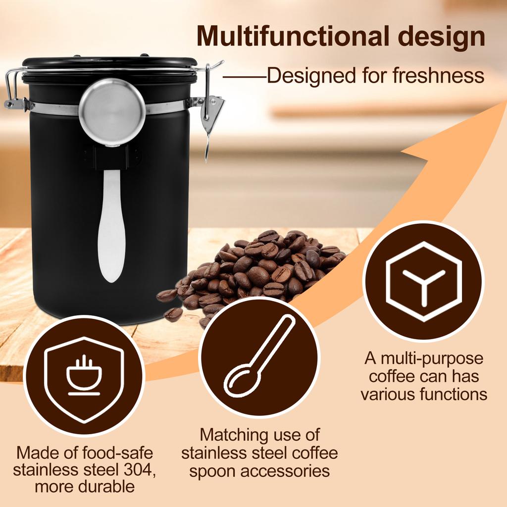 1800ML Vacuum Sealed Jug Coffee Bean Storage Container Stainless Steel Grain Tea Nut Storage Kitchen Food Keep Fresh Storage Jar