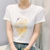 Classic Women's Shiny Cartoon Swan Hot Diamonds O-Neck T-Shirt Summer Office Lady Cotton Tops Clothes New Fashion Flower Fairy Tees