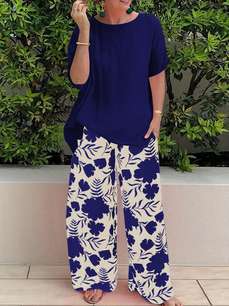 Women's Summer Fashion: Loose Printed Pants & Casual Top Two-piece Set