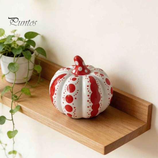 Rot-Weiß gepunktete Kürbisse Keramische Kürbisskulptur, Moderne Figur, Bauernhaus Sammlerstück Handwerk Geschenke Tischdekoration für Herbst, Halloween,