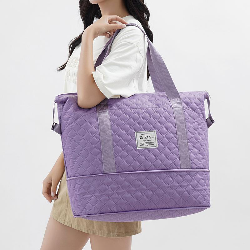 Dry-wet Separation Sports and Fitness Bag, Multi-pocket Diamond-shaped Embroidered Thread, Large-capacity Travel Bag with Handle and Shoe Compartment