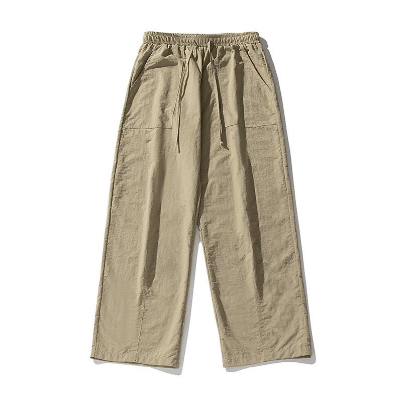 

Летние повседневные рабочие брюки из ледяного шелка со слегка помятой отделкой, свободные, широкие, прямые, легкие, на шнурке, мужские брюки, повседневные мужские брюки, одежда, рабочие брюки XXXL хаки