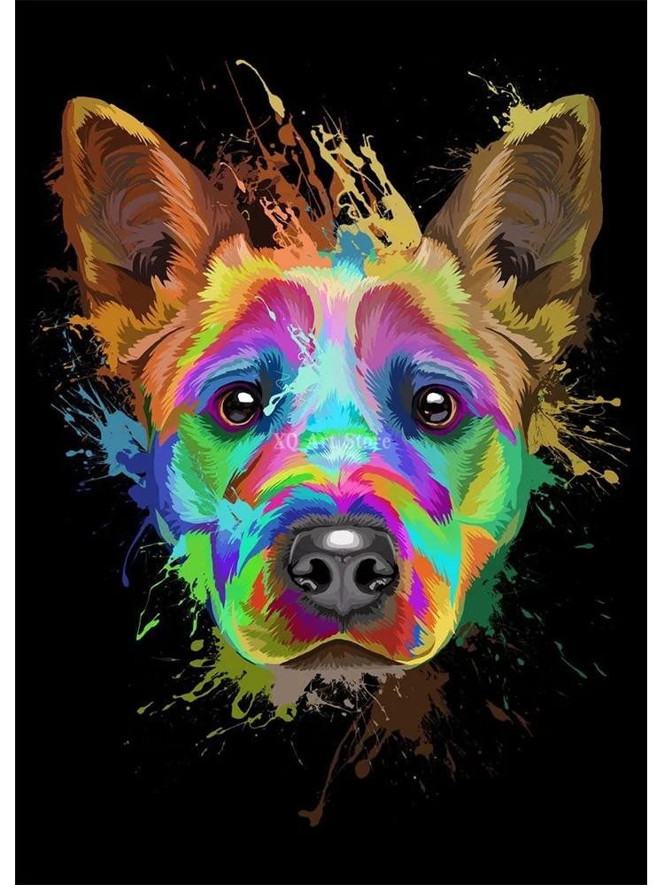 Abstract Watercolor French Bulldog Pug Posters Prints Canvas Painting Coloful Animal Dog Wall Art Picture Living Room Cuadros