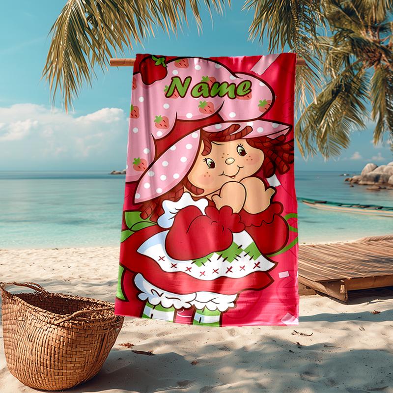 Custom Name Ultra-Soft Beach Towel with Strawberry Shortcake Theme,Ideal for Pool - Camping, Diving - Perfect Travel Essential, Vibrant Beach Towel.