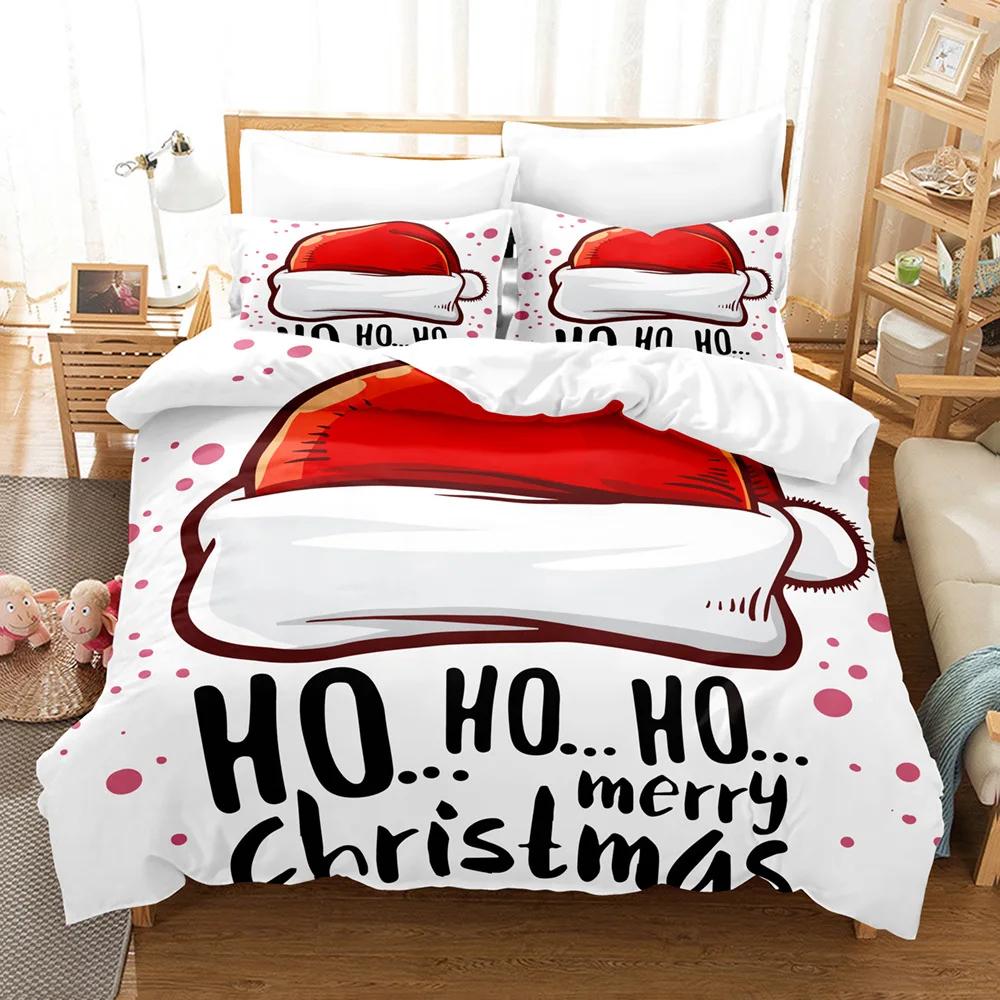 Winter Snowflakes Bedding Set Red Celebrate Christmas Home Decor Snow Elk Santa Claus 3D Printed Duvet Cover For Boy Girl Adult