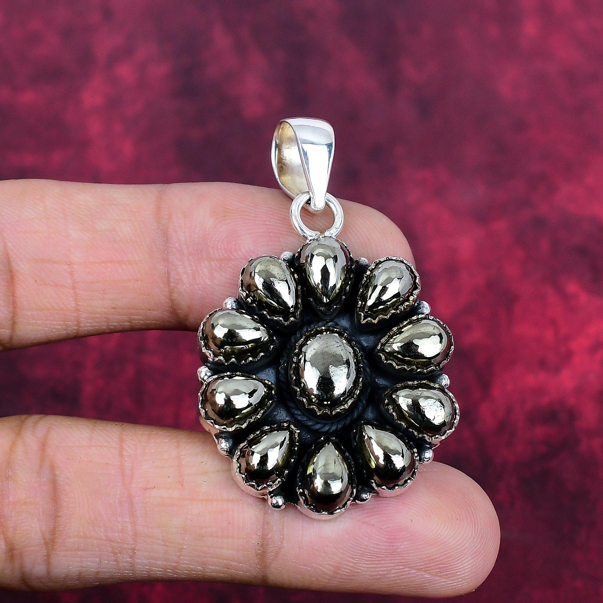 

Natural Golden Apache Pyrite Handmade Gemstone Pendant, 925 Solid Sterling Silver Pendant Antique Jewelry, Pendant For Engagement Gift 1.99 Inches