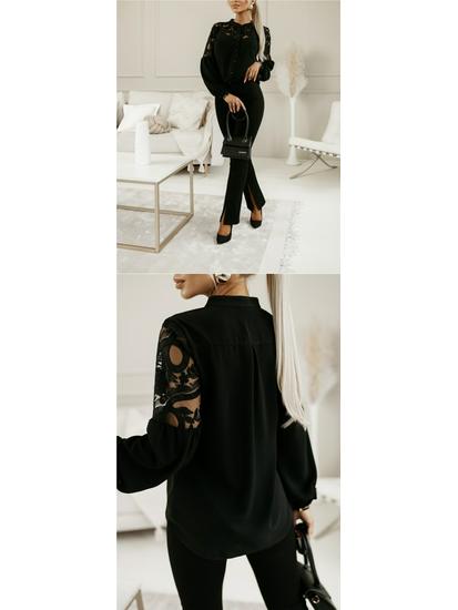 Women's Solid Color Lace Patchwork Shirt - Autumn/Winter Collection 2026