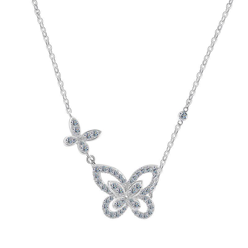 Shiny Rhinestone Butterfly Necklace Women Light Luxury Design Clavicle Chain