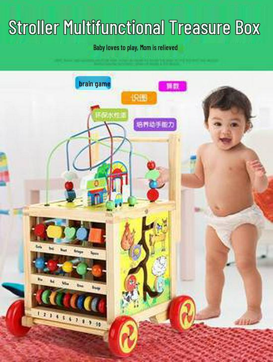 Wooden Toddler Push Walker Car with Adjustable Speed - Multifunctional Educational Toy