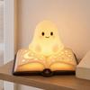 Soft Warm Yellow Light Magic Book Ghost Night Light, Resin Tabletop Glow Lamp with Moon Safe Bedside for Kids Star Relief, Cute Sleeping Bedroom,