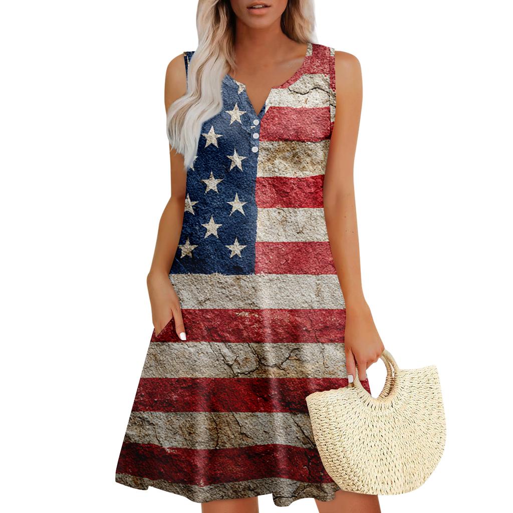 Damen Sommerkleider Lockeres V-Ausschnitt Ärmelloses Sommerkleid Kleid Mit Taschen