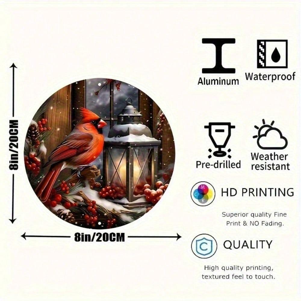 Vintage Metal Tin Sign Red Cardinal Winter Wreath Oil Lamp Retro Wall Decor for Home Bar Cafe Rustic