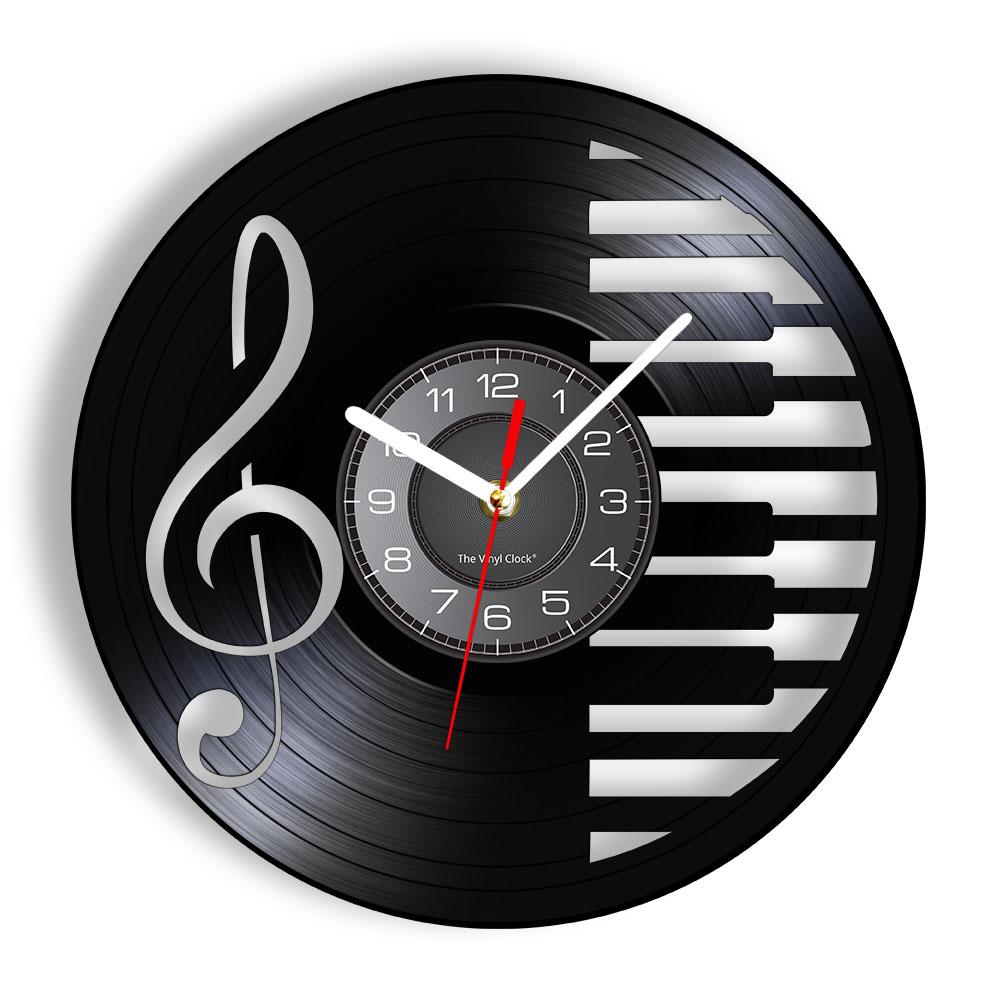 Music Notes Wall Art Treble Clef Vinyl Record Wall Clock Hanging Sheet Music Art Vintage Watch Rock N Roll Music Lover Gift