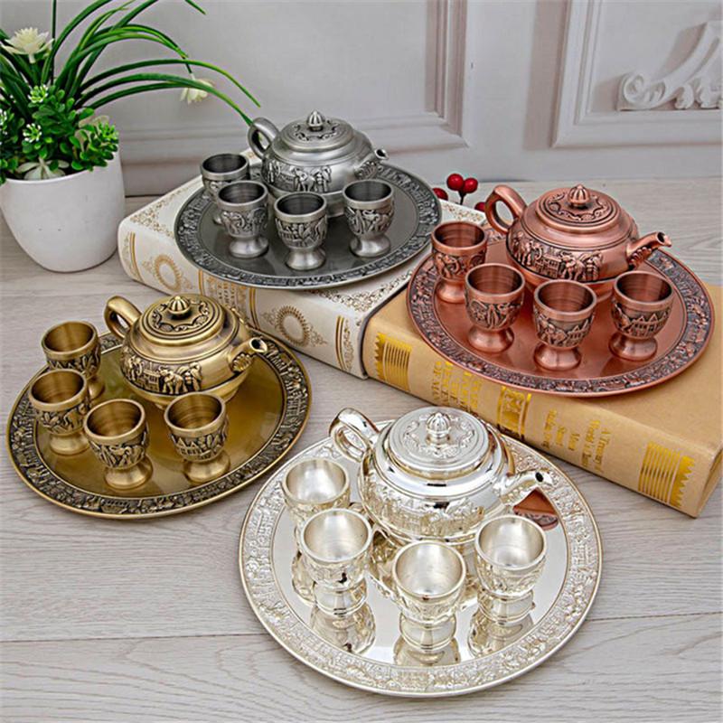 6pcs/Set Creative Retro Elephant Wine Set European Style Zinc Alloy Elephant Tea Cup Set Of 4 Home Decoration Gifts