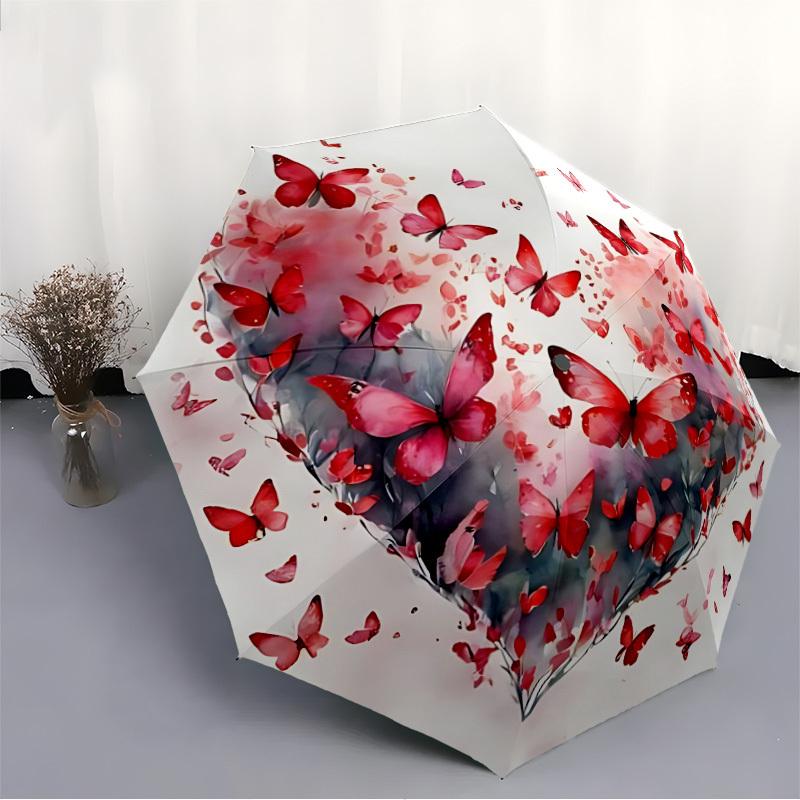 1pc Butterfly Heart Automatic Open/Close Umbrella Compact Folding Umbrella, All-Season Portable Umbrella for Women/Men F1124172