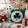 St. Patrick's Day Heart & Shamrock Decorative Pillow Pattern Cushion Cover Suitable for Sofa Bedroom Car Pillow Cover