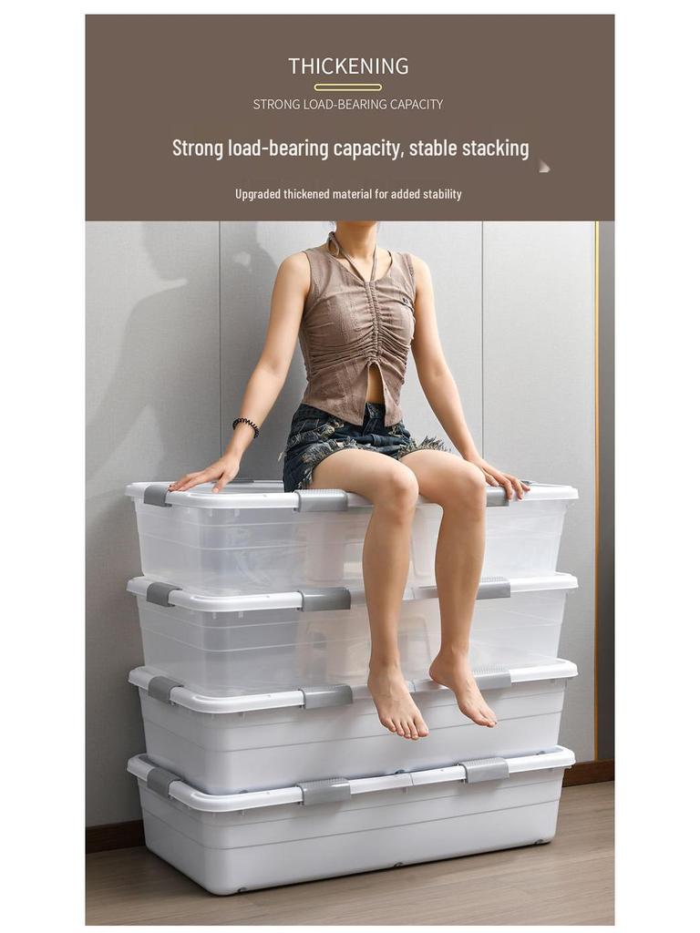 Large Transparent Under-Bed Storage Box - Moisture-Proof Organizer for Home or Dorm