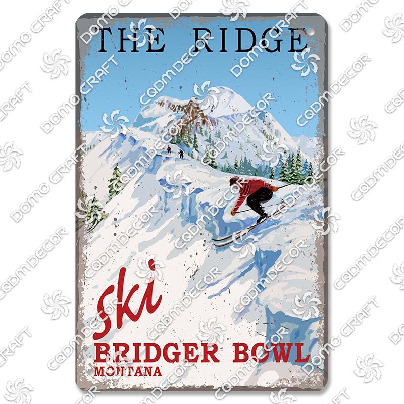 Ski Poster Metall Blechschilder Skipiste Schlitten Winter Skifahren Sport Metallplatte Vintage Wanddeko Geschäft Ski Club Wohnzimmer Zuhause