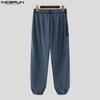 INCERUN Men Zip-up Waist Stitching Belt Corduroy Casual Long Harem Pants Trousers 