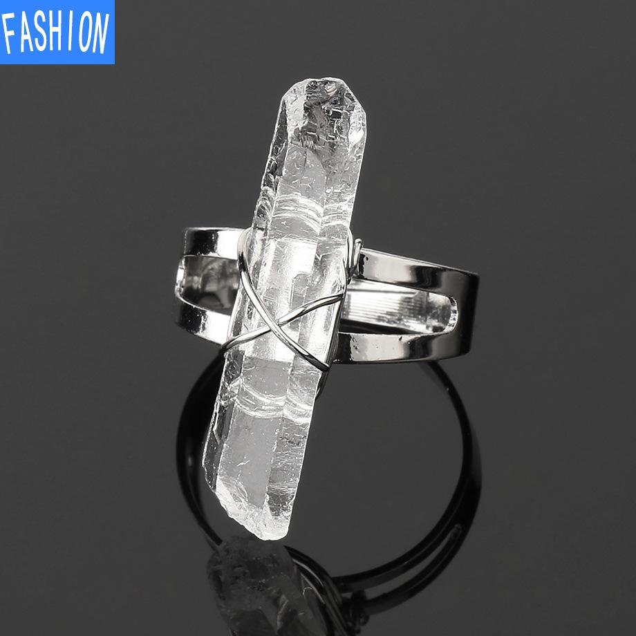 

Регулируемые открывающиеся кольца из натурального необработанного гравия с кристаллами для женщин Clear-Crystal