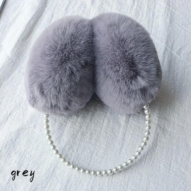 2024 New Thickened Earmuffs Cute Girl Party Style Headdress Winter Fluffy Plush Imitation Pearl Beaded Headband