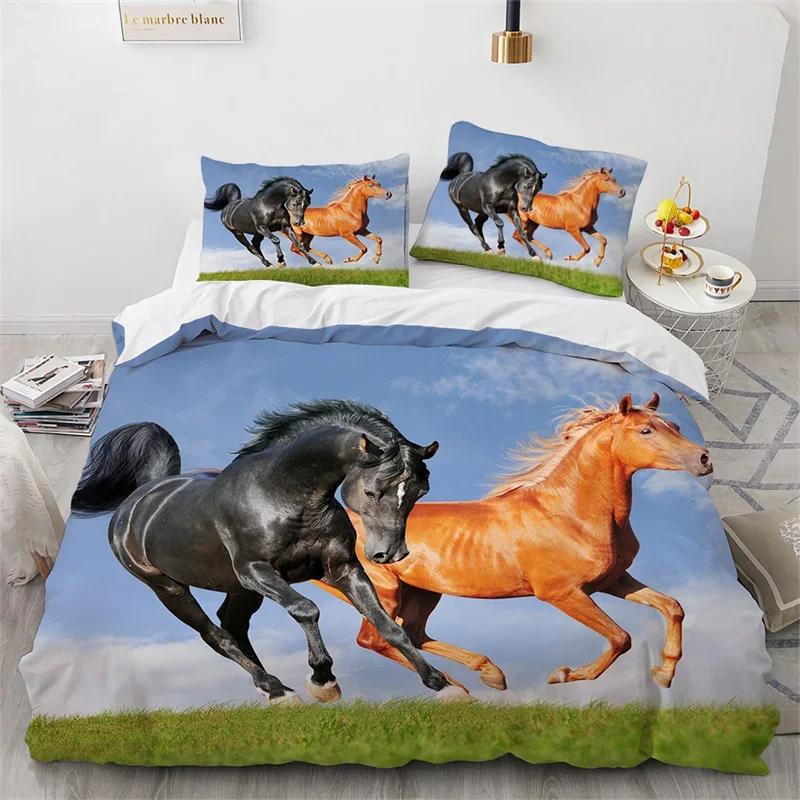 Farmhouse Horse Duvet Cover Queen Microfiber Wild Animal Bedding Set Western Cowboys Quilt Cover For Boys Teens Adults Bedroom