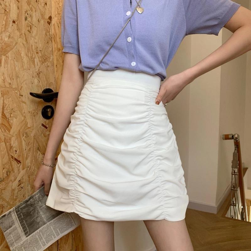 

2025 Летняя женская плиссированная мини-юбка - модный однотонный стиль для горячих девушек M белый