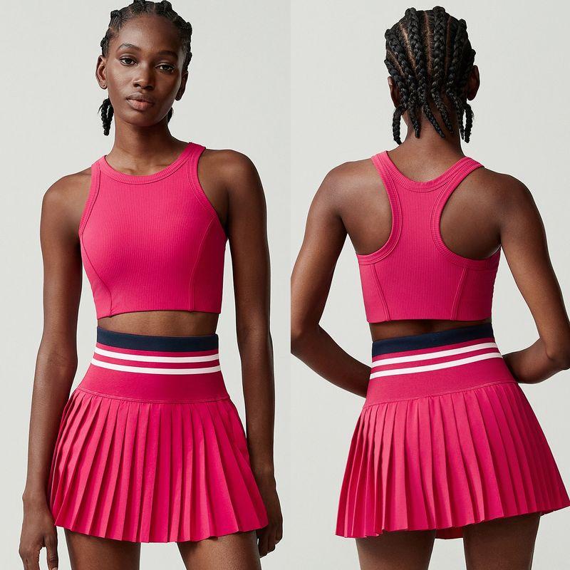Sports Fitness Yoga Wear Suit Female Exposure-Proof Skirt Pocket Tennis Skirt Quick-Drying Shockproof Beauty Back Exercise Bra
