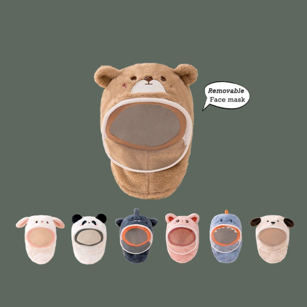 Plush Windproof Hat Thicken Kids One-Piece Hat Cute Cartoon Integrated Scarf Hat