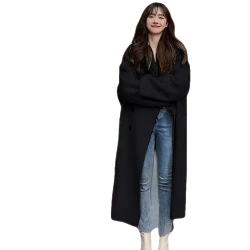 Woolen Coat Women's Medium and Long 2024 Spring and Autumn New Hepburn Style Temperament Small Loose Korean Woolen Coat