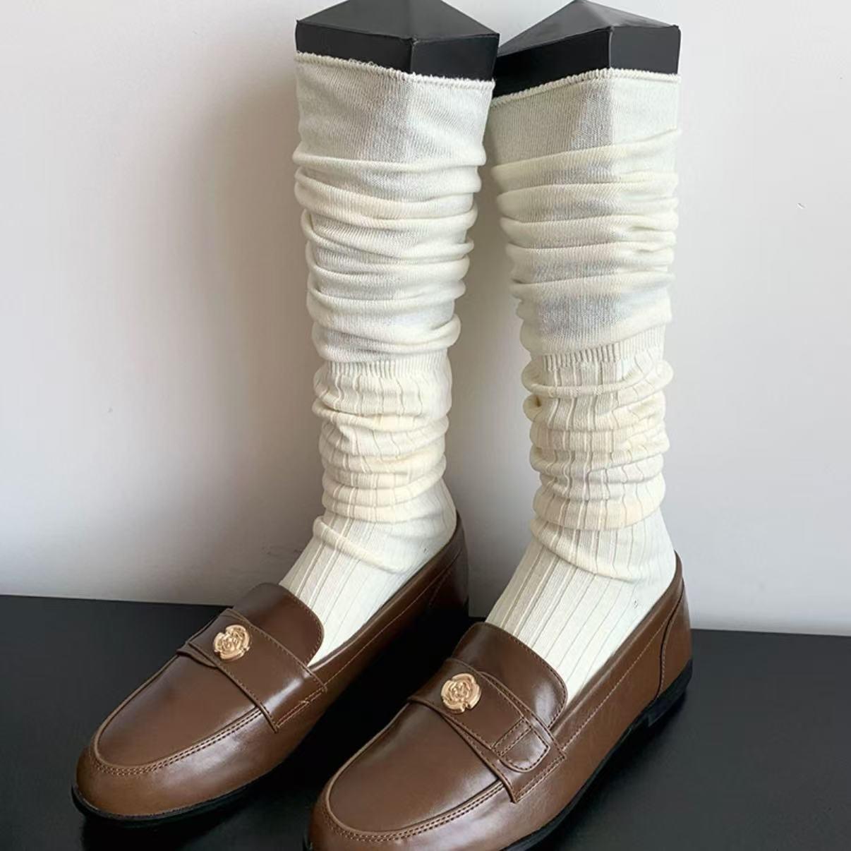 

Женские гольфы Maillard до икры, Двойная вязка, Длинные носки для ботинок, Стиль JK, Дизайн с махрой, Однотонные, Весна/Осень. One Size молочный белый