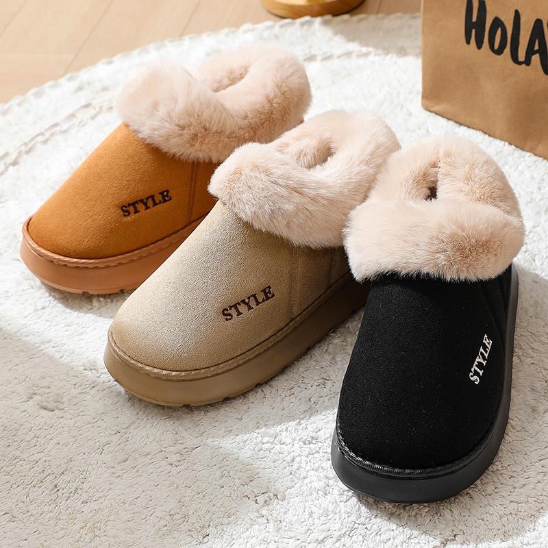 Cotton slippers winter women wear thick-soled Ev piled thickened non-slip home warm bag and cotton shoes