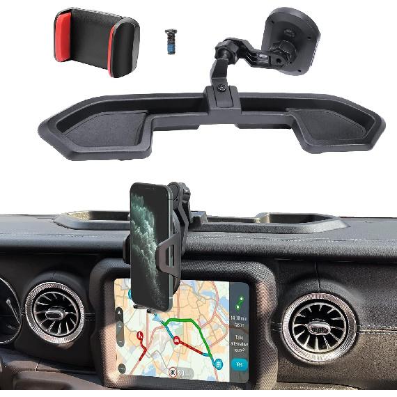 Upgraded Phone Mount for Jeep Wrangler JL JLU & Gladiator JT 4XE, Multi-Mount Phone Holder Dash Tray System Kit with Extension Arm Metal Ball Fit